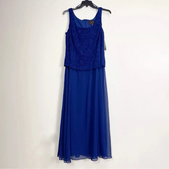 Alex Evenings 2 Piece Set Gown Jacket Electric Blue Glitter Womens 16W NWT Maxi - Picture 3 of 16